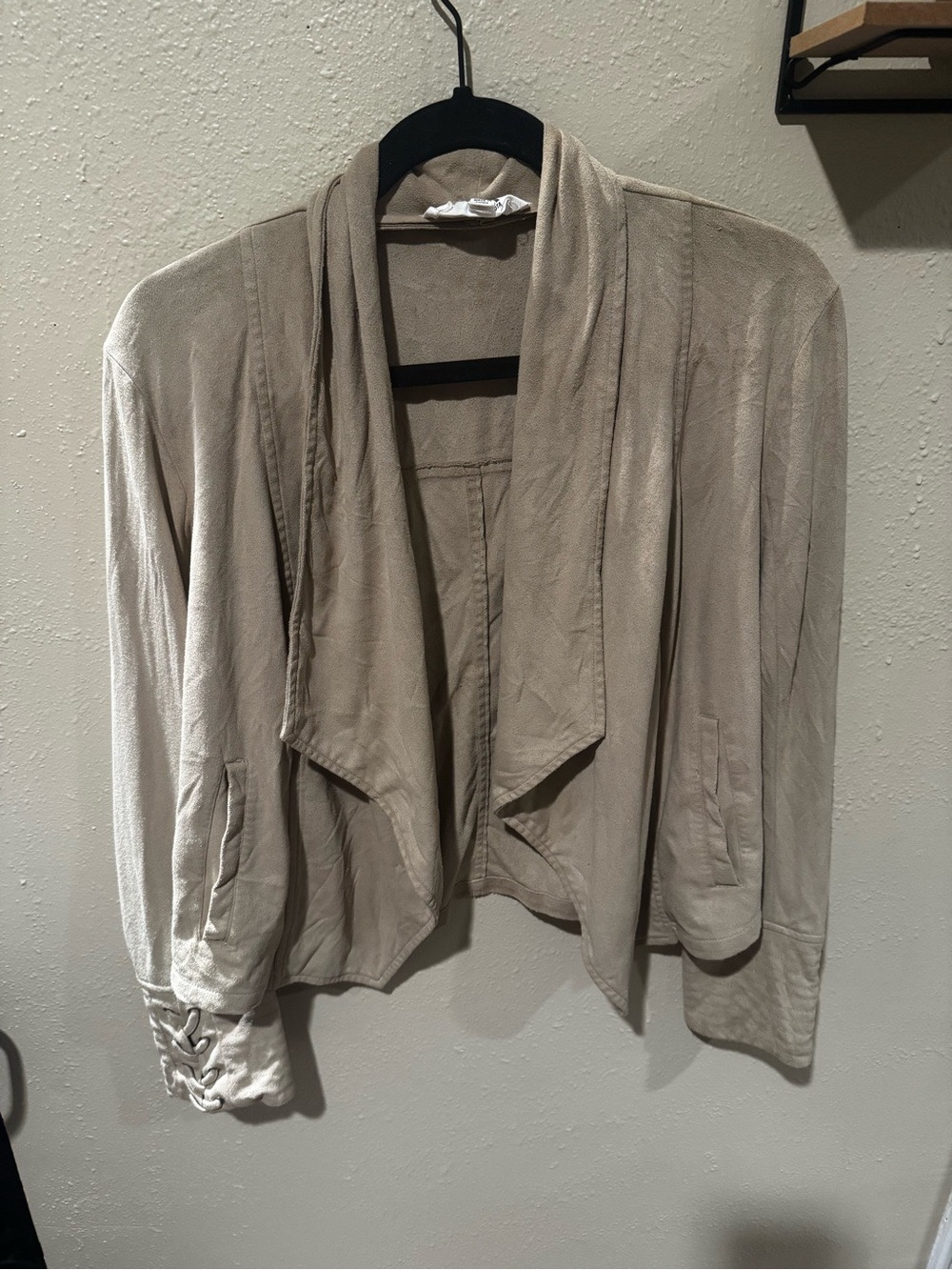 Jack by BB Dakota Draped Open-Front Jacket in Beige